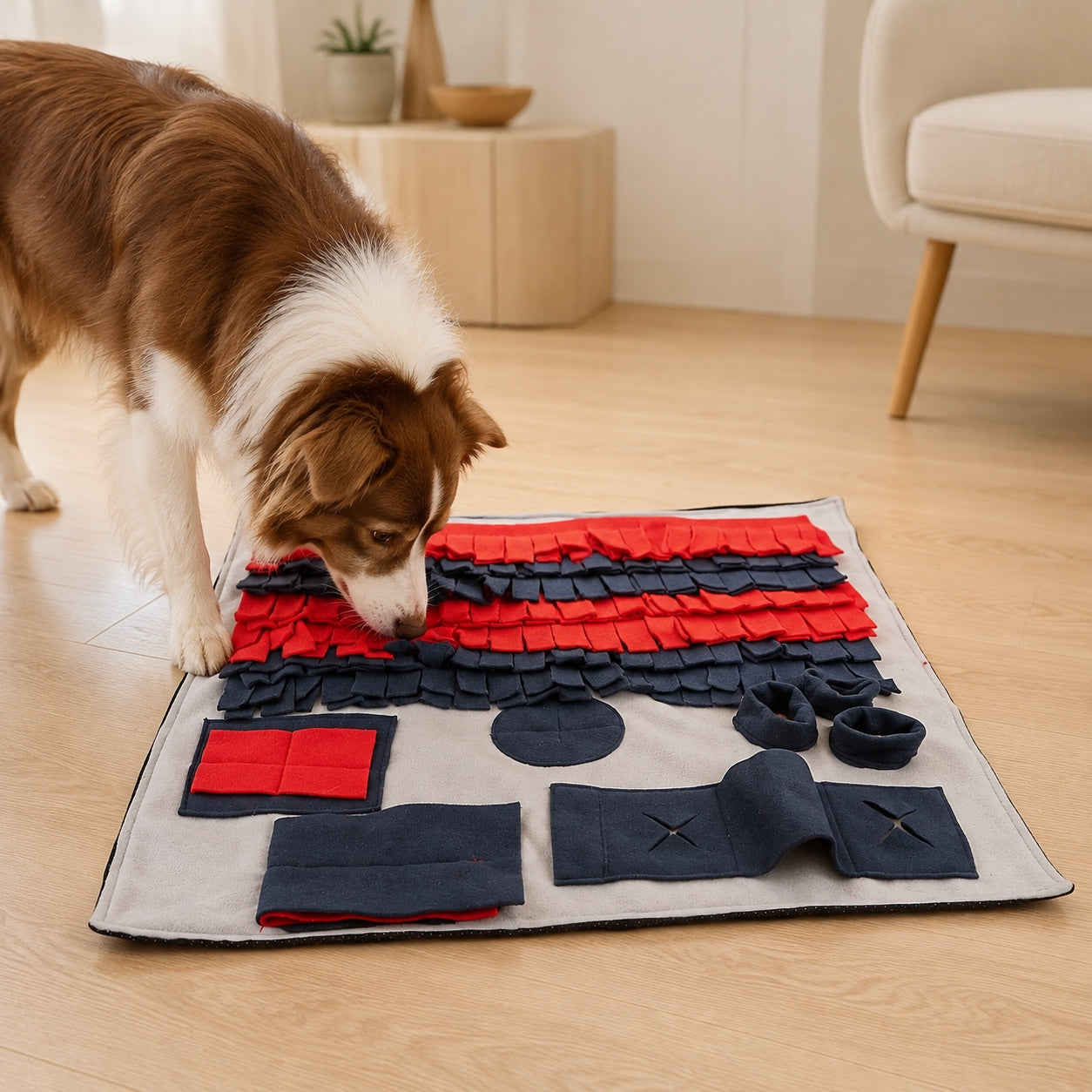 Hund som bruker firkantet Snuttematte med filtlommer