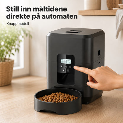Kontrollpanel og knapper på svart automatisk fôrautomat