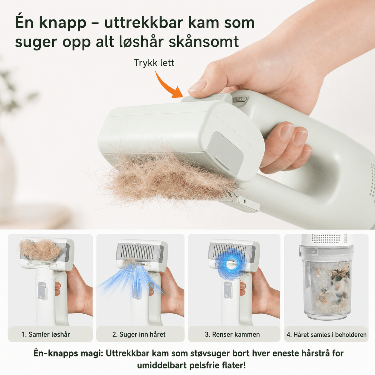PelsVac Air™ – Ledningsfri pelsbørste med vakuum - GodHund