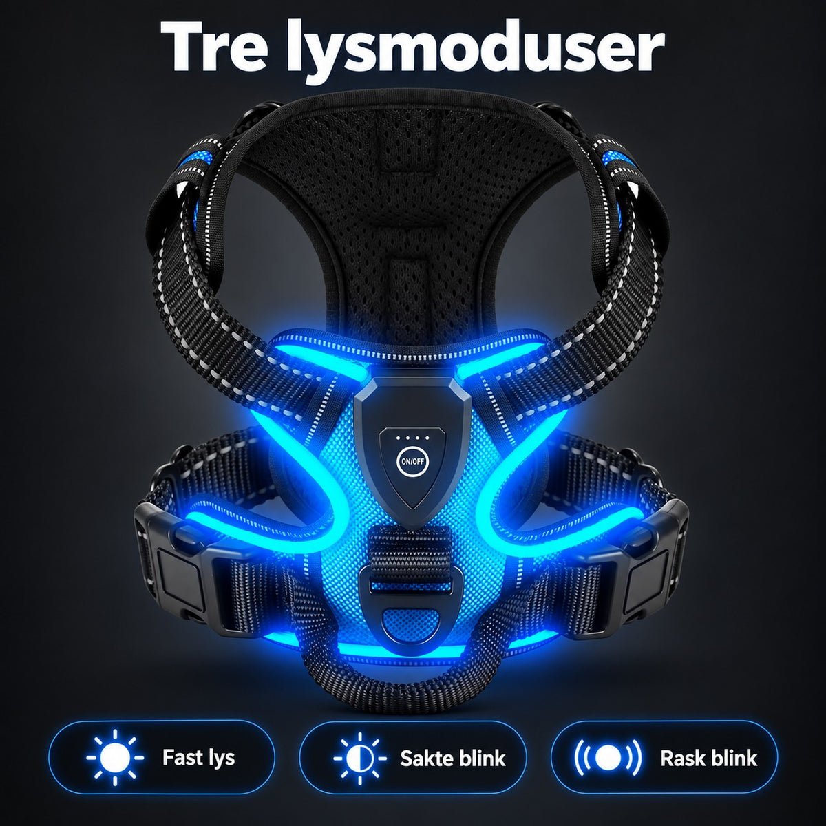 LysSele har tre lysmoduser: fast lys, sakte blink og rask blink