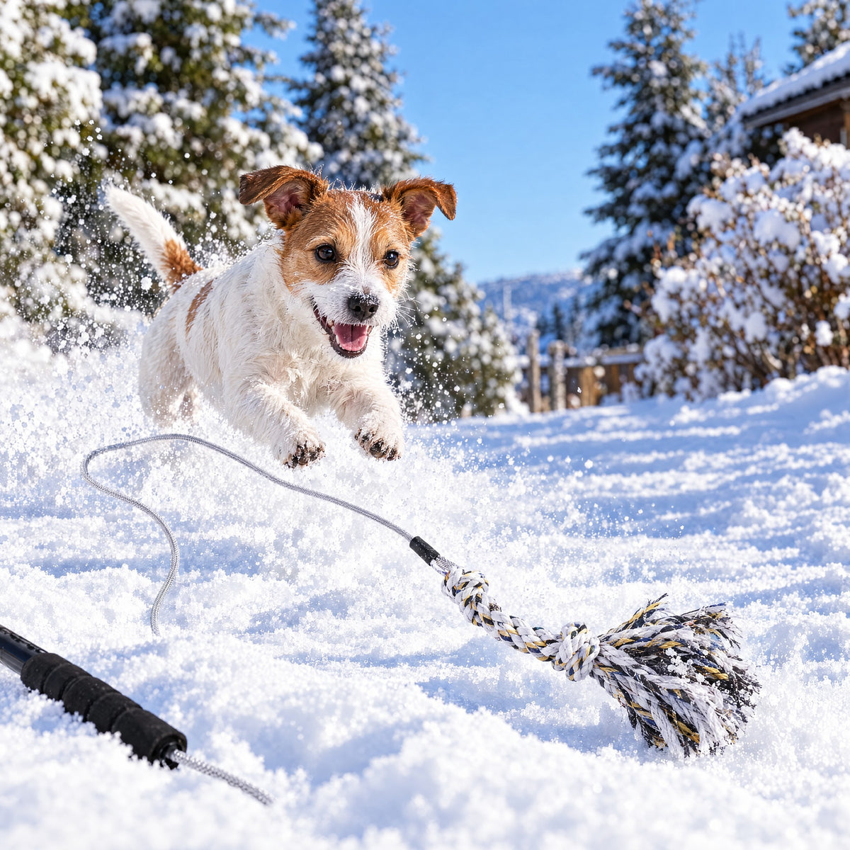 Jack russell spurter etter tauet i snøen