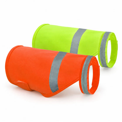 Refleksvest for hund i oransje og gul med refleksbånd