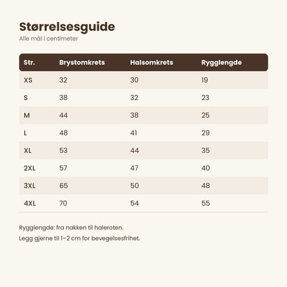 Størrelsesguide for Varm plysj jumpsuit