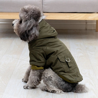 Varm hundjacka med huva, grön variant