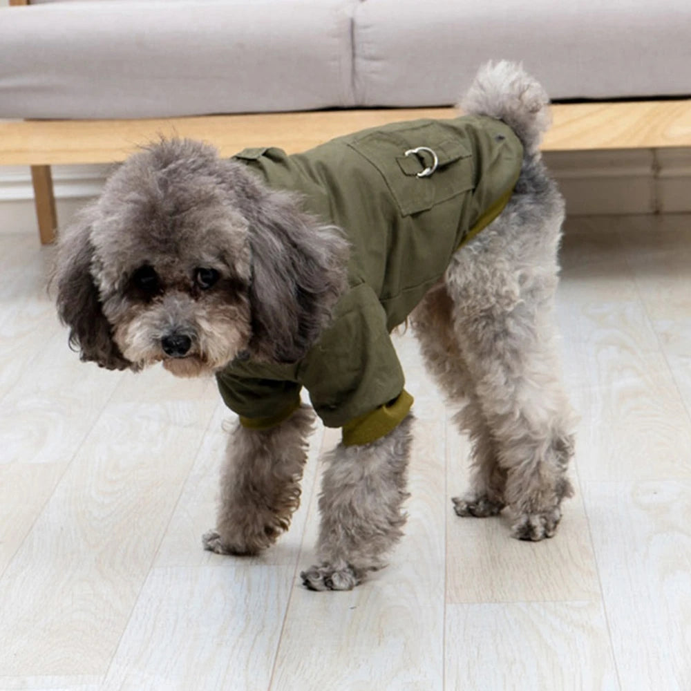 Varm hundjacka med huva, grön variant