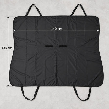 Bilsetetrekket flatt ovenfra med mål 140 x 135 cm