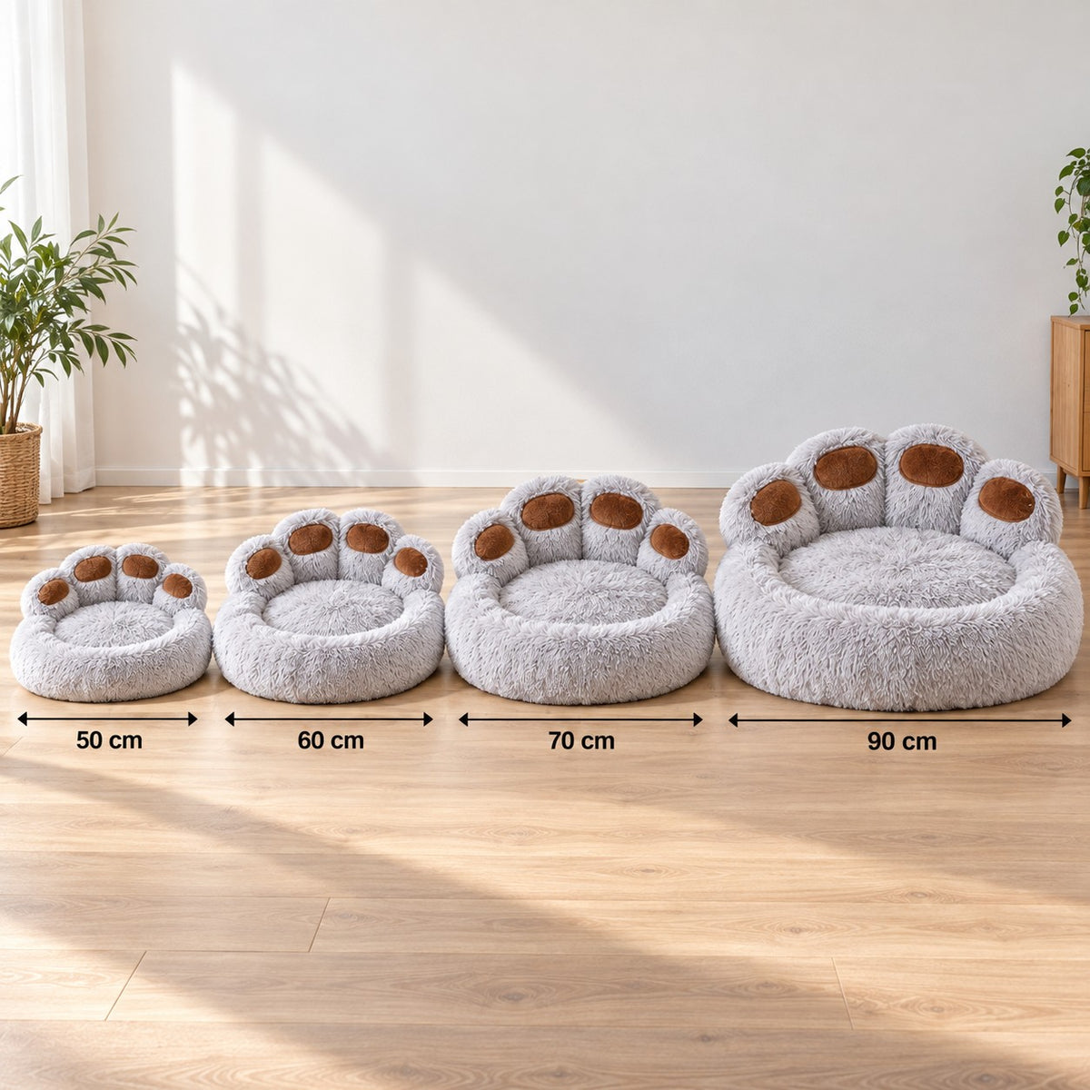 Størrelsesguide ComfyDog hundeseng: 50, 60, 70 og 90 cm
