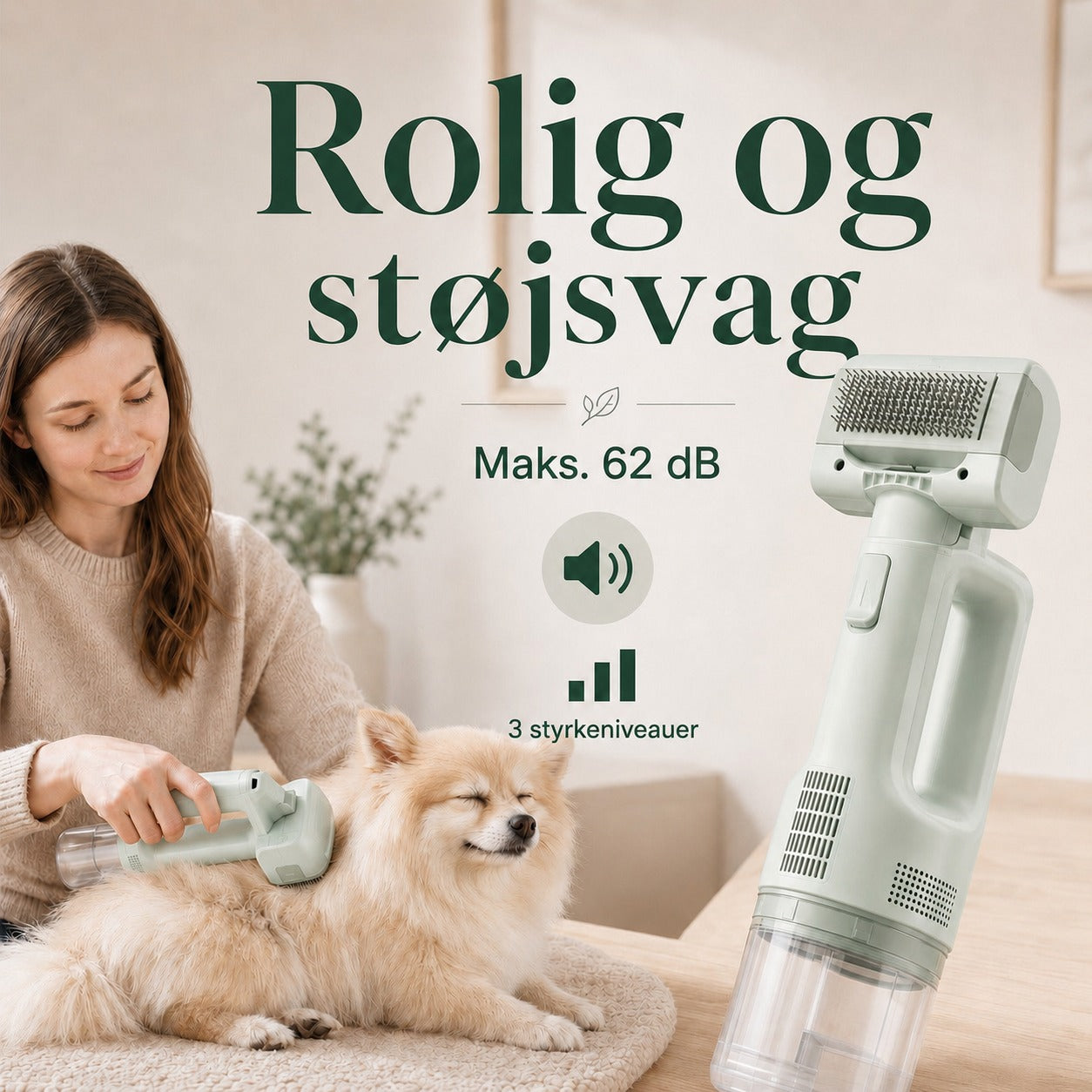 PelsVac Air dansk billede: rolig og støjsvag