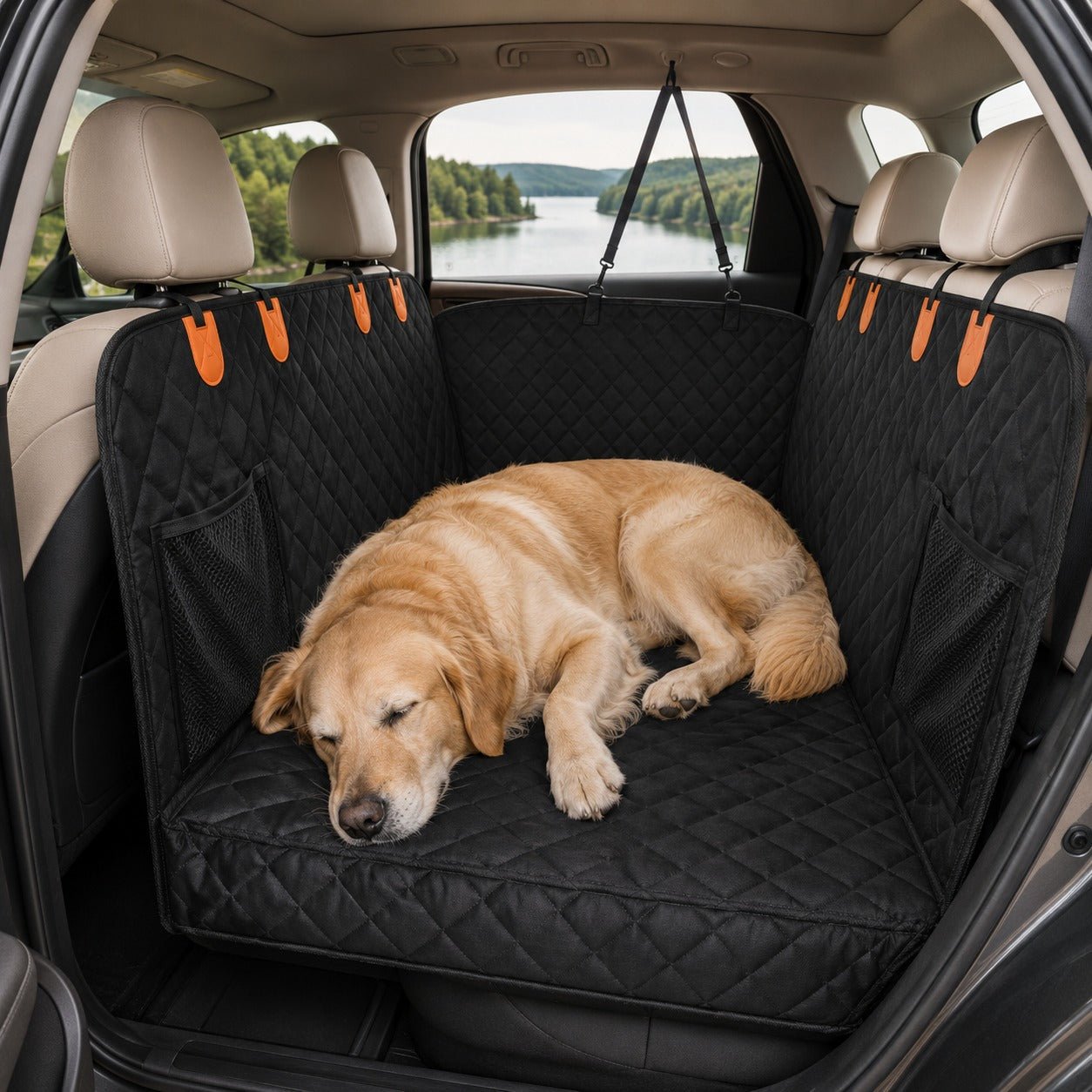 TryggTur XL™ - baksetebeskytter med hardt gulv - GodHund