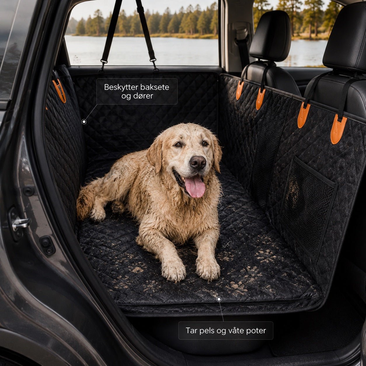 TryggTur XL™ - baksetebeskytter med hardt gulv - GodHund